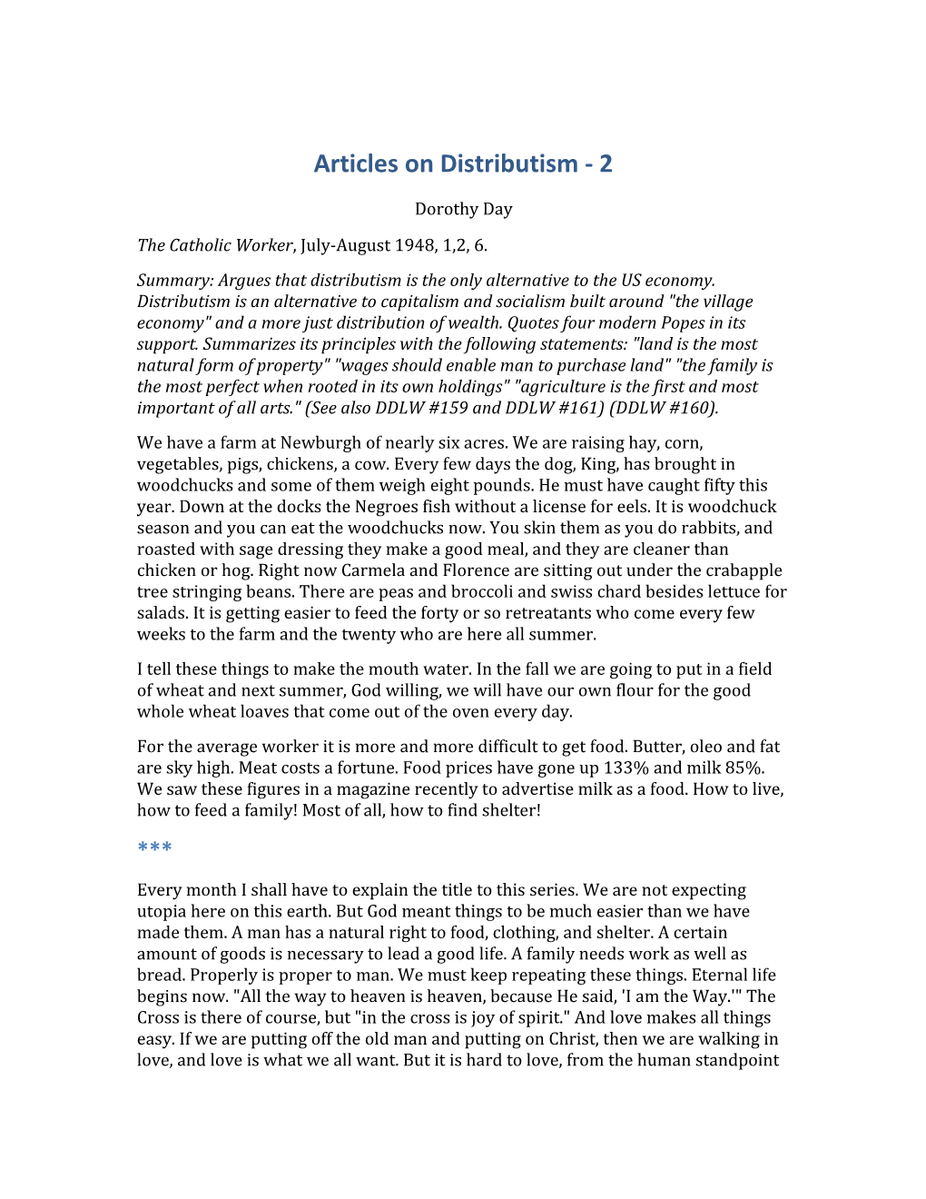 Articles on Distributism - 2