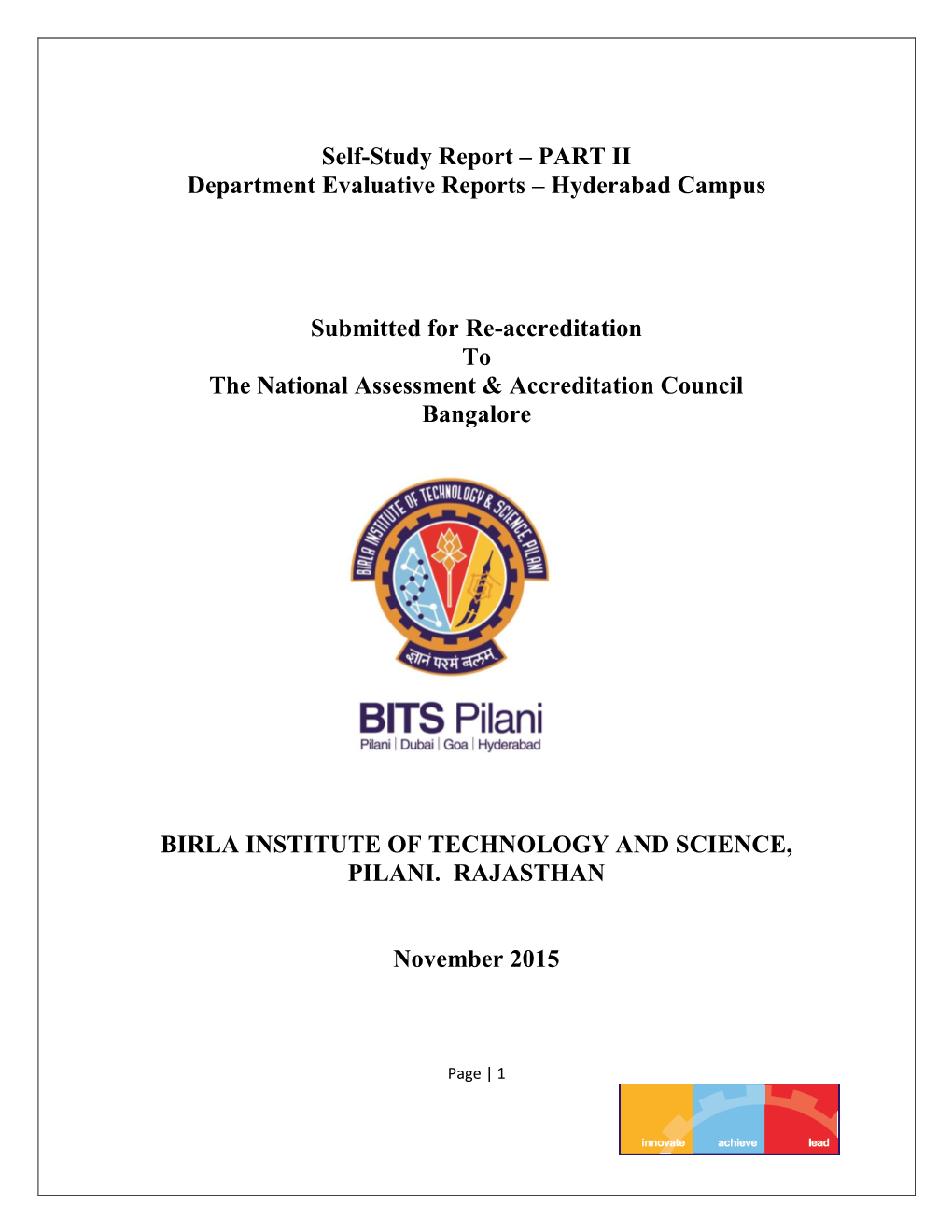 PART II Department Evaluative Reports – Hyderabad Campus