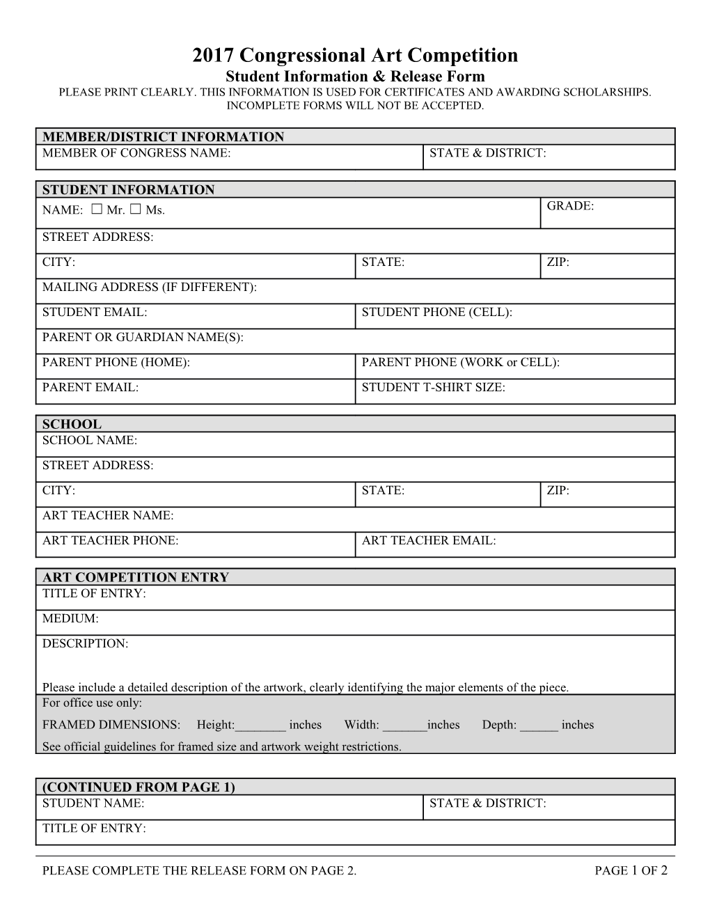 Student Information & Release Form