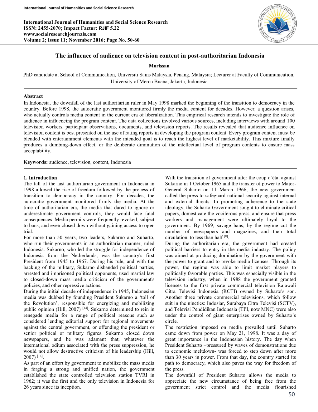 50 the Influence of Audience on Television Content in Post