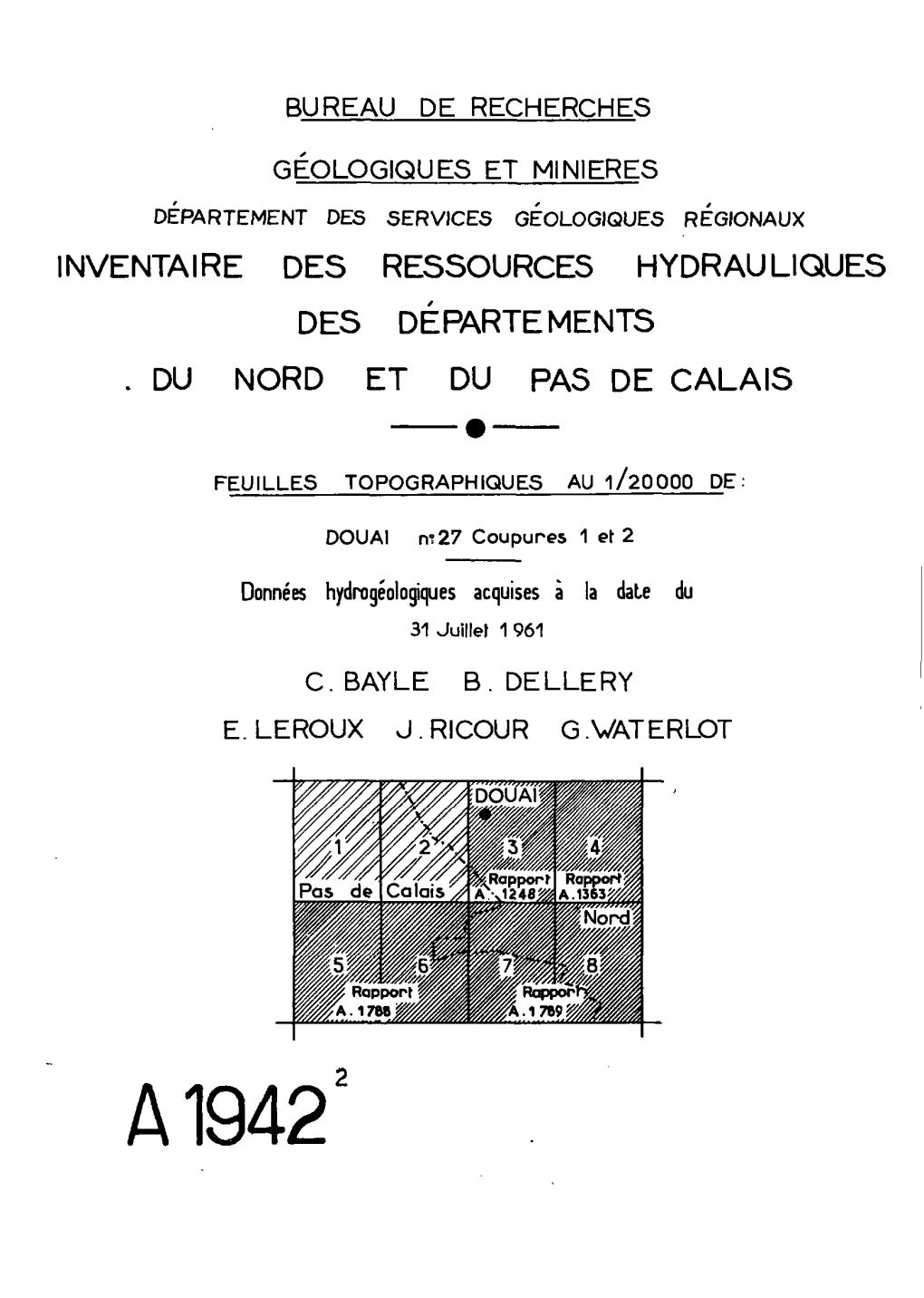 A 1942 B.R.G.M, Inventaire Des Ressources Hydrauliques