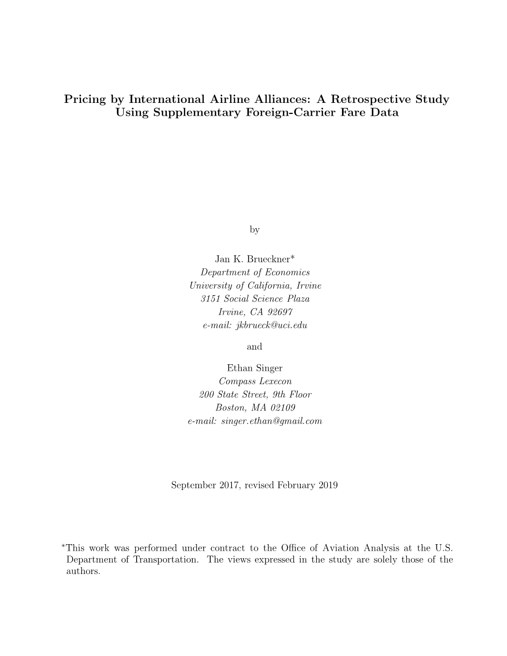 Pricing by International Airline Alliances: a Retrospective Study Using Supplementary Foreign-Carrier Fare Data