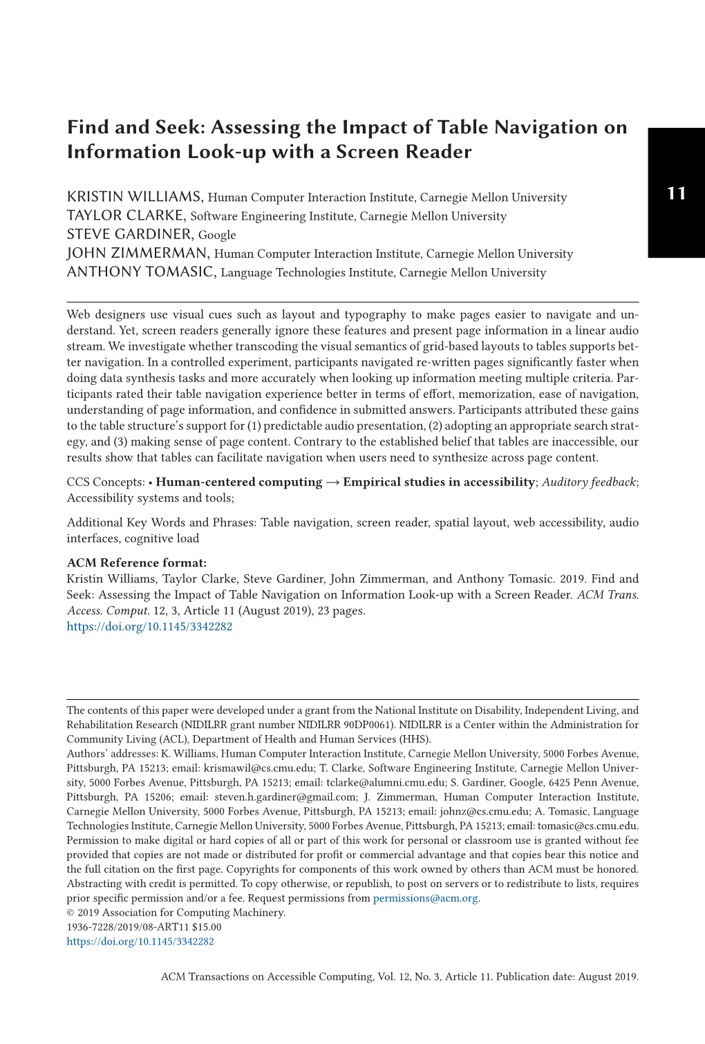 11 Find and Seek: Assessing the Impact of Table Navigation On