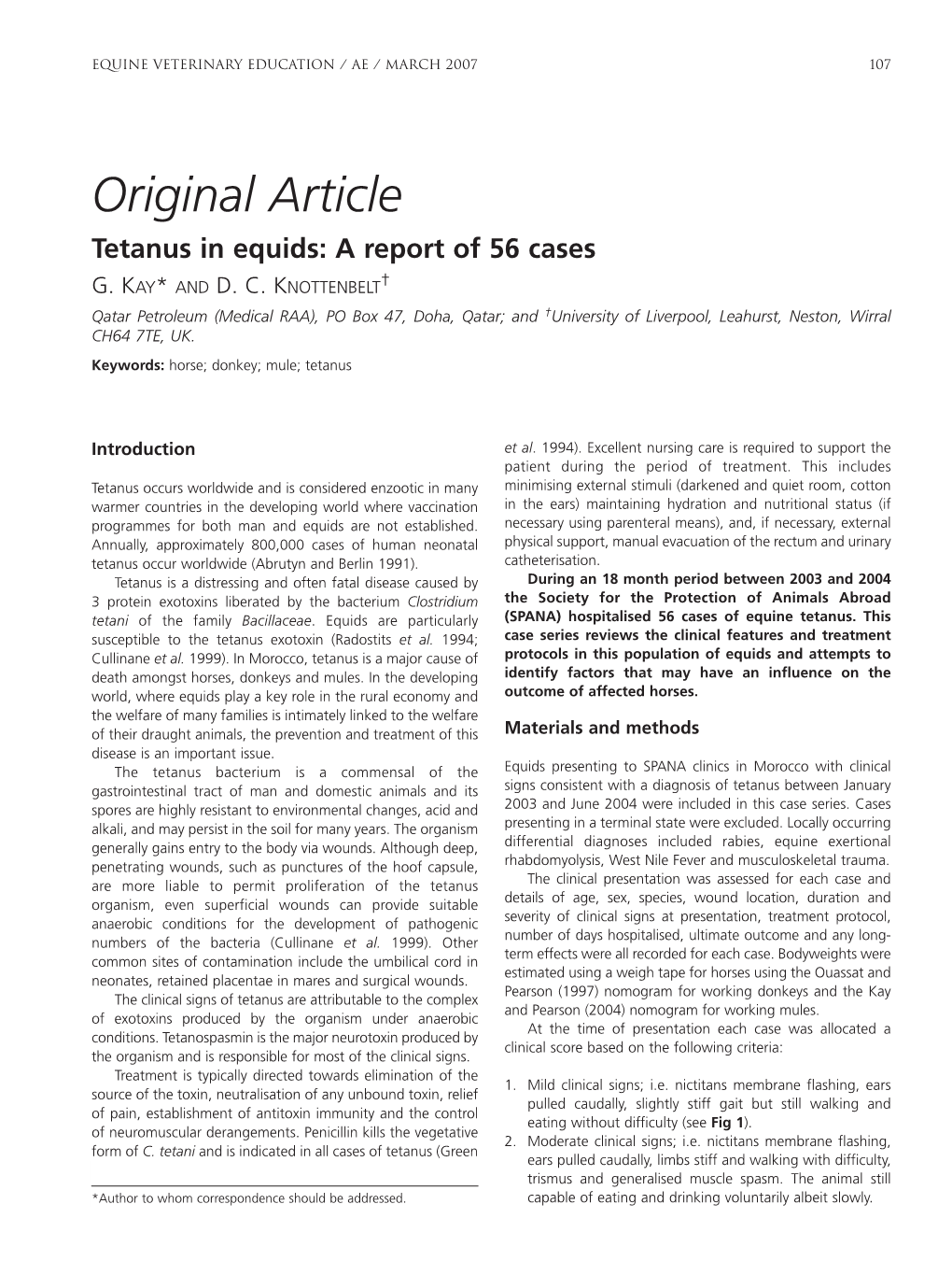Original Article Tetanus in Equids: a Report of 56 Cases G