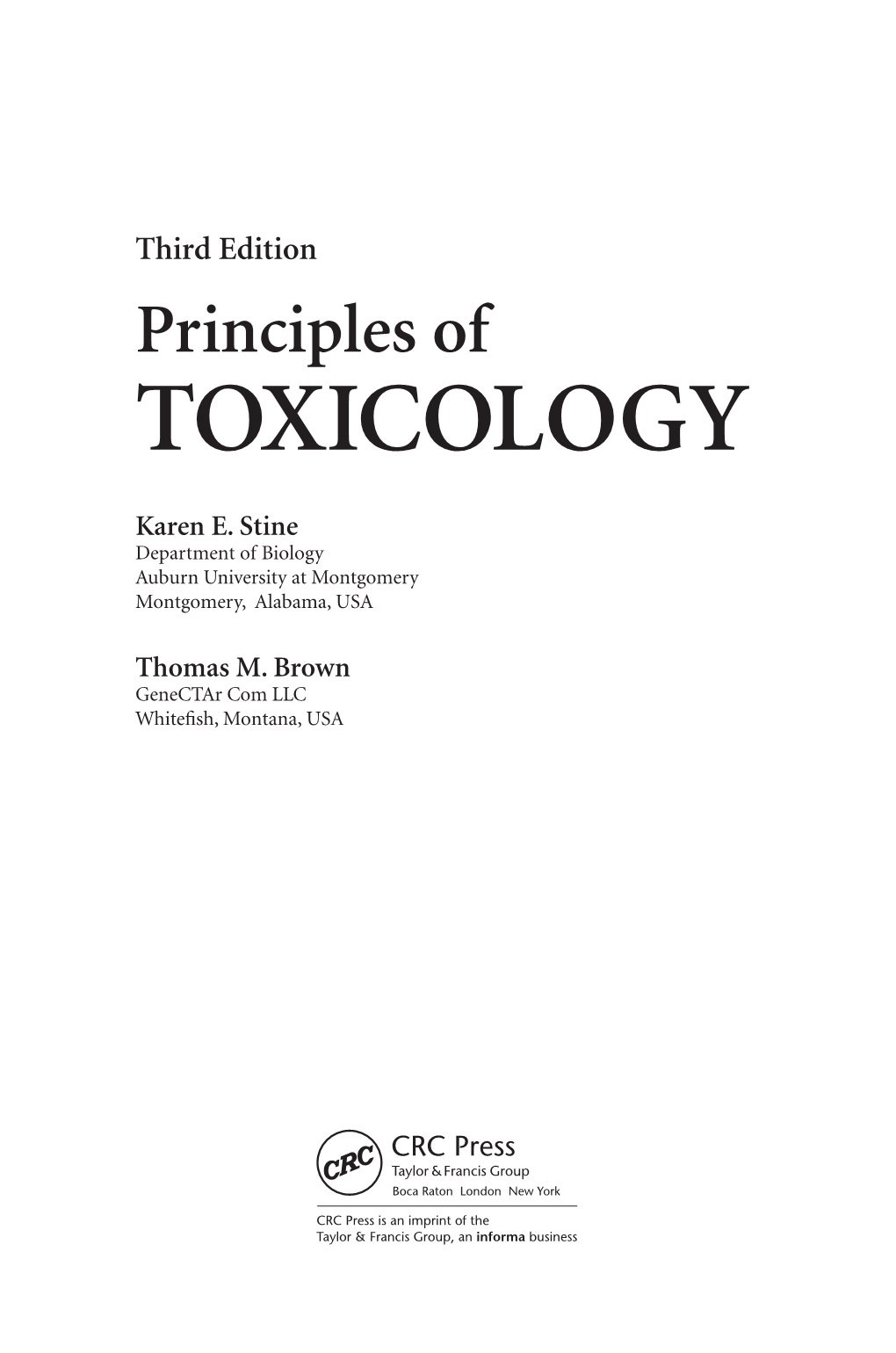 Principles of TOXICOLOGY