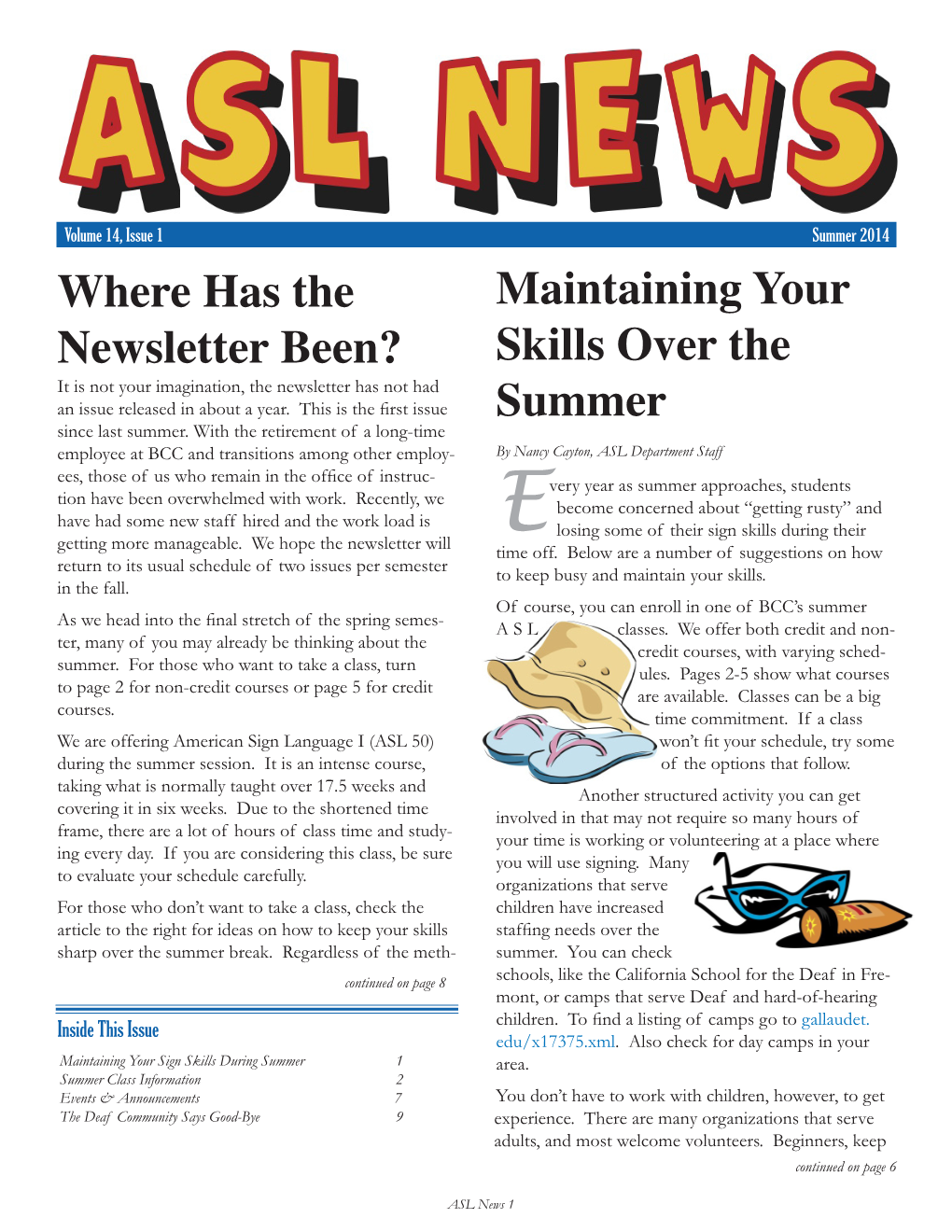 Summer 2014 Issue of ASL News