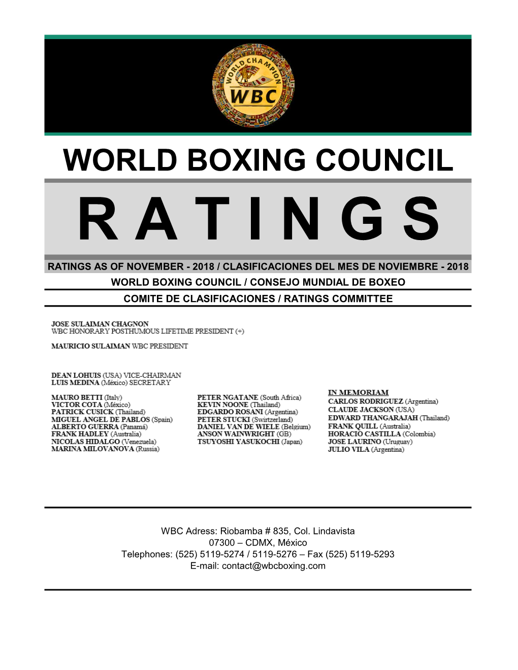 World Boxing Council Ratings