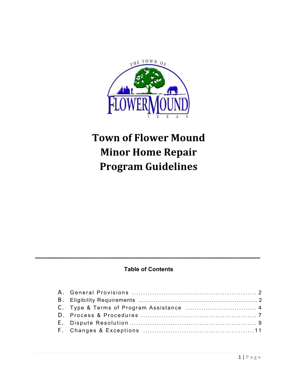 Town of Flower Mound Minor Home Repair Program Guidelines