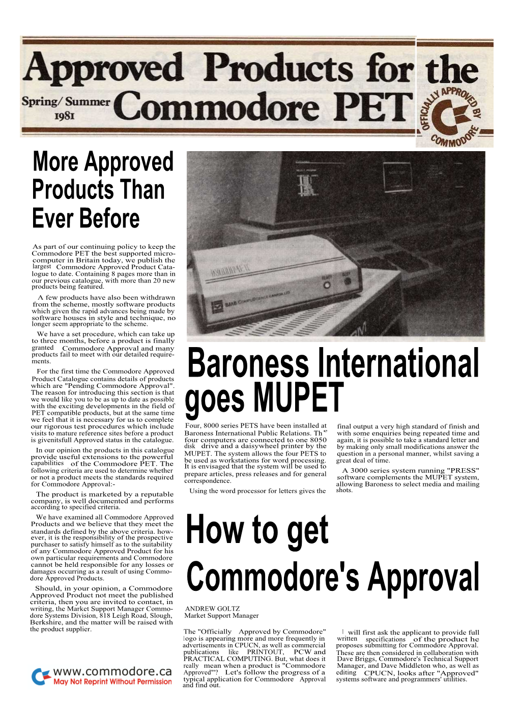 Approved Products for the Commodore PET Spring / Summer