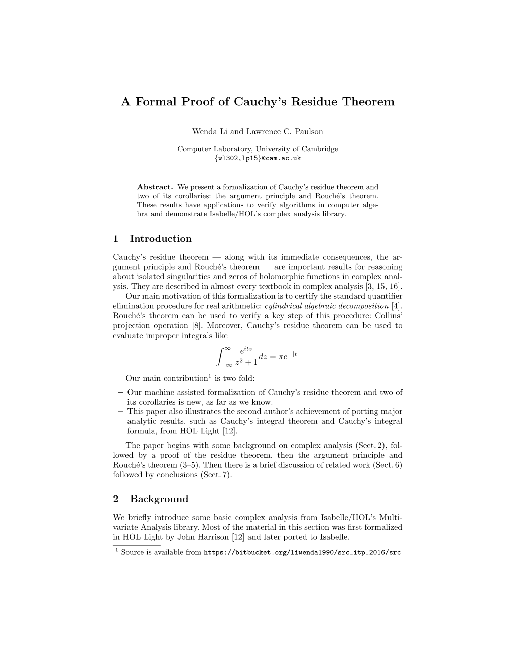 A Formal Proof of Cauchy's Residue Theorem