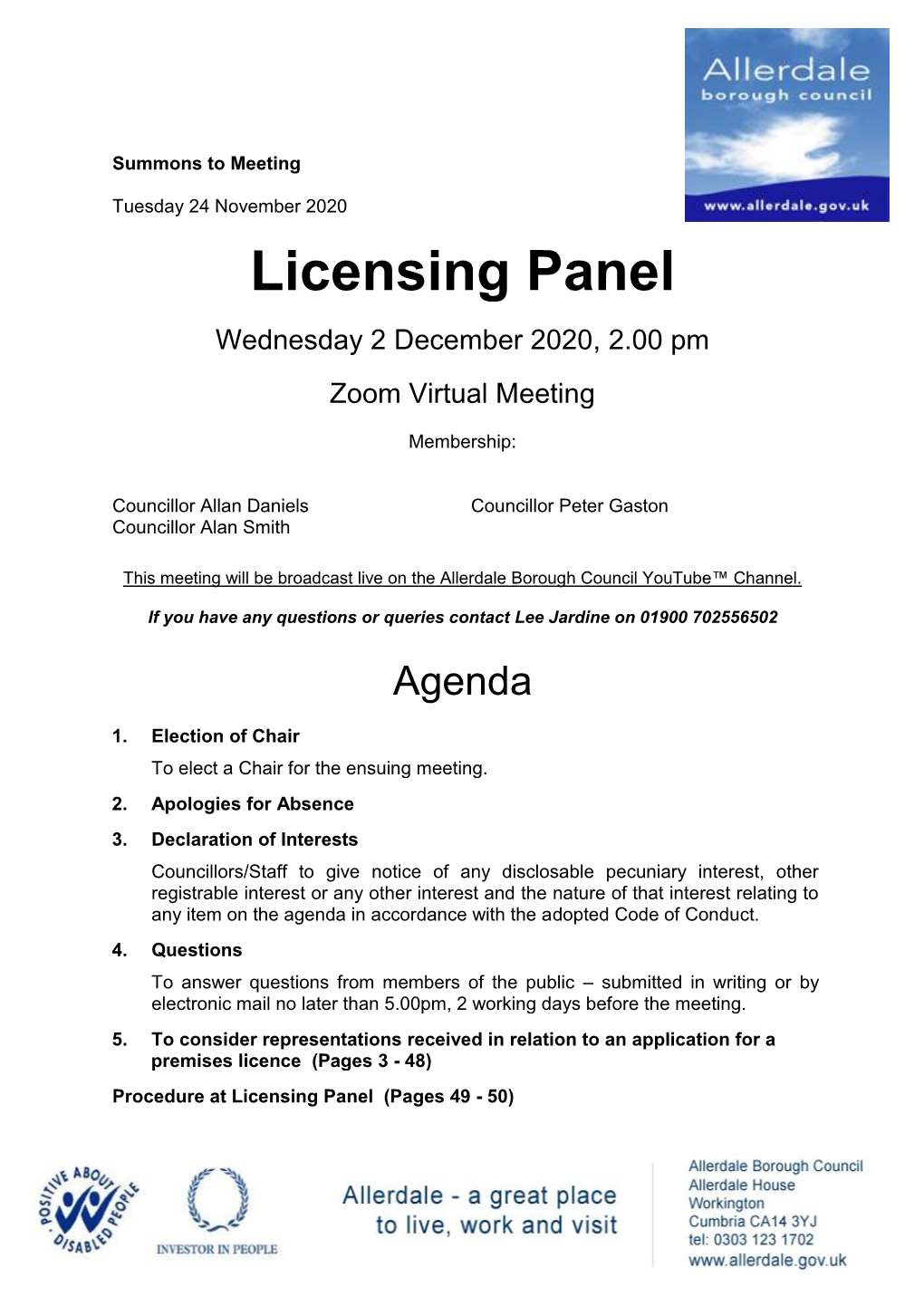 (Public Pack)Agenda Document for Licensing Panel, 02/12/2020 14:00