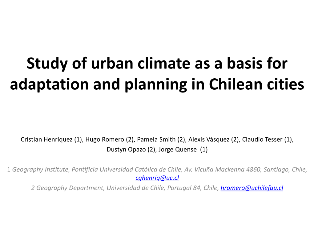 Study of Urban Climate As a Basis for Adaptation and Planning in Chilean Cities