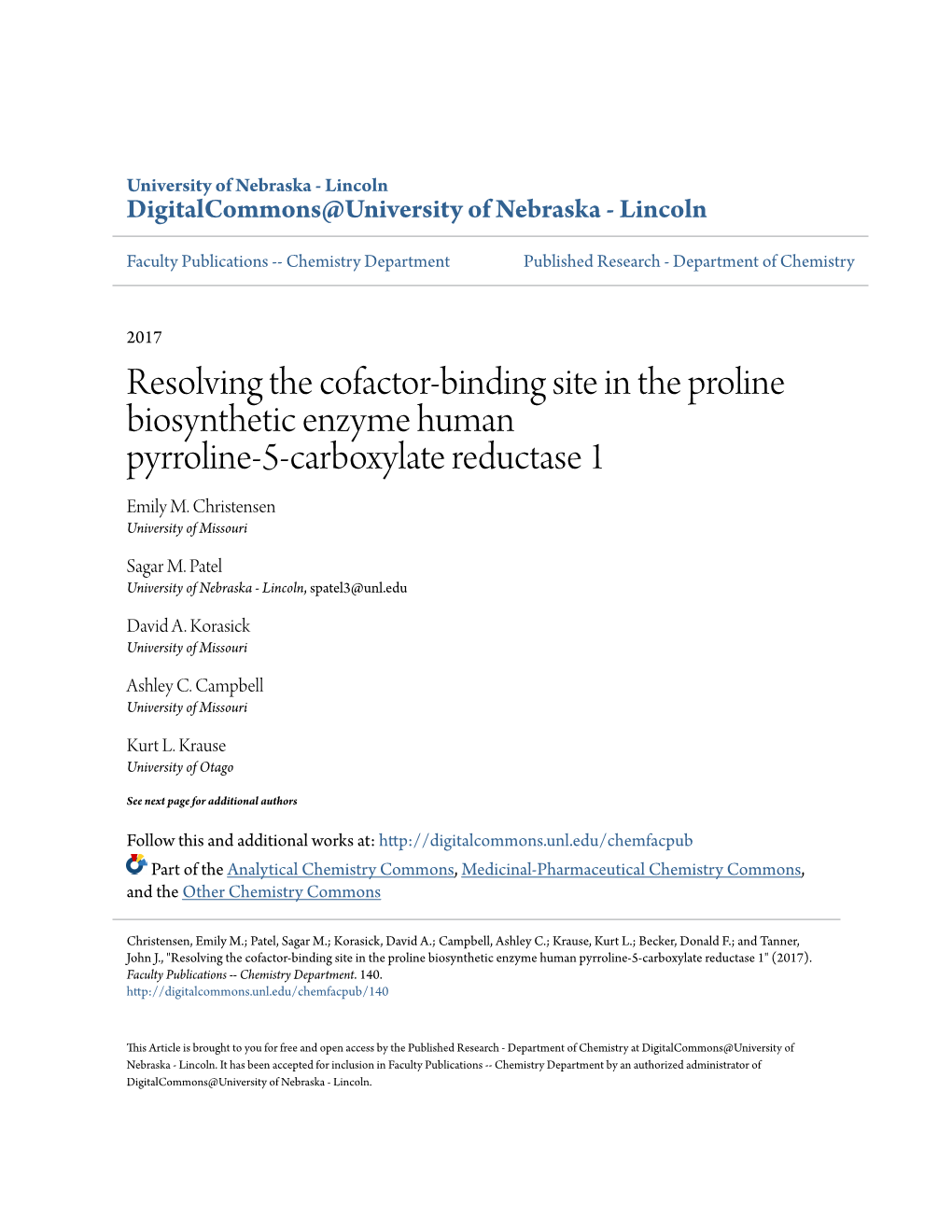 Resolving the Cofactor-Binding Site in the Proline Biosynthetic Enzyme Human Pyrroline-5-Carboxylate Reductase 1 Emily M