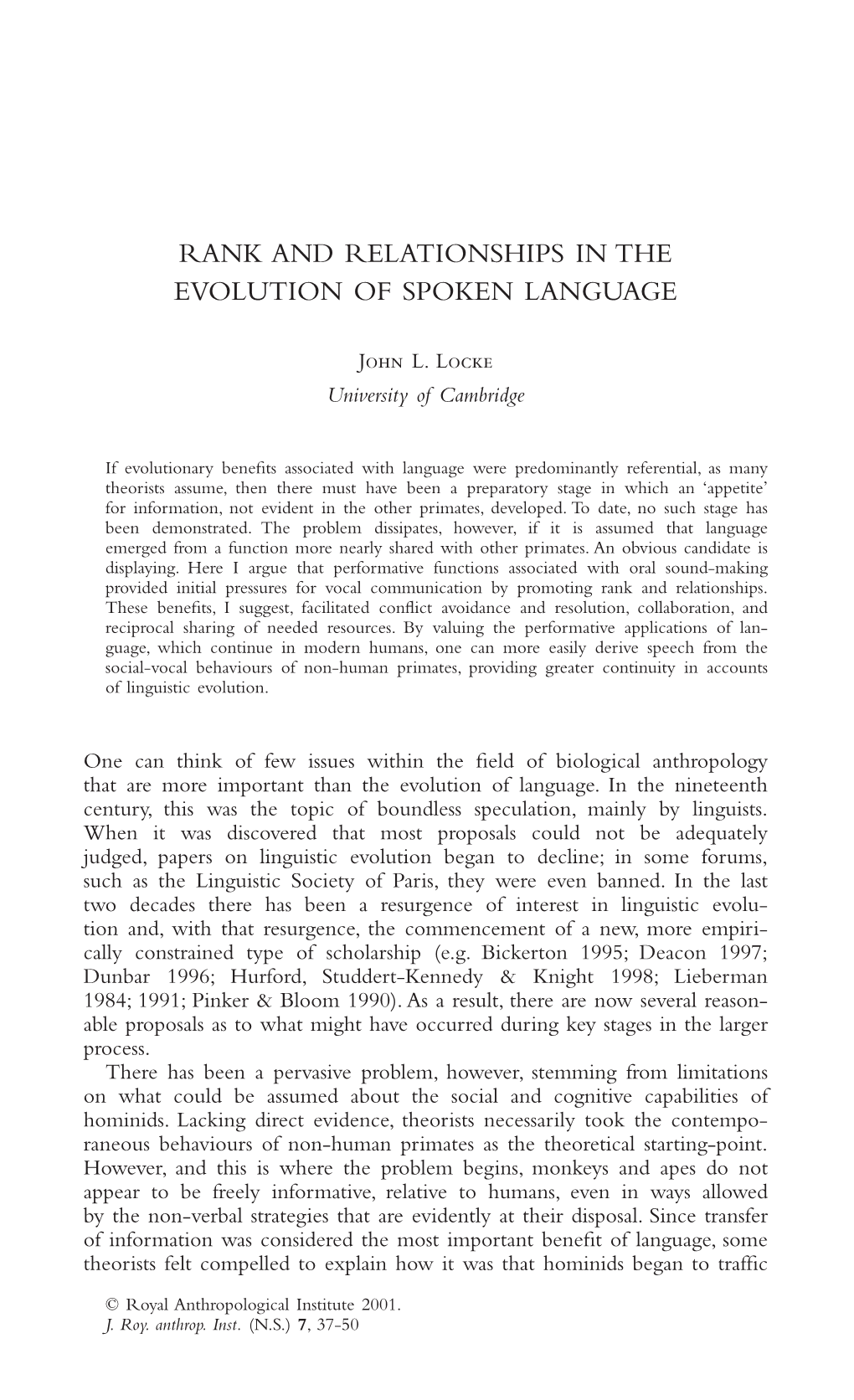 Rank and Relationships in the Evolution of Spoken Language