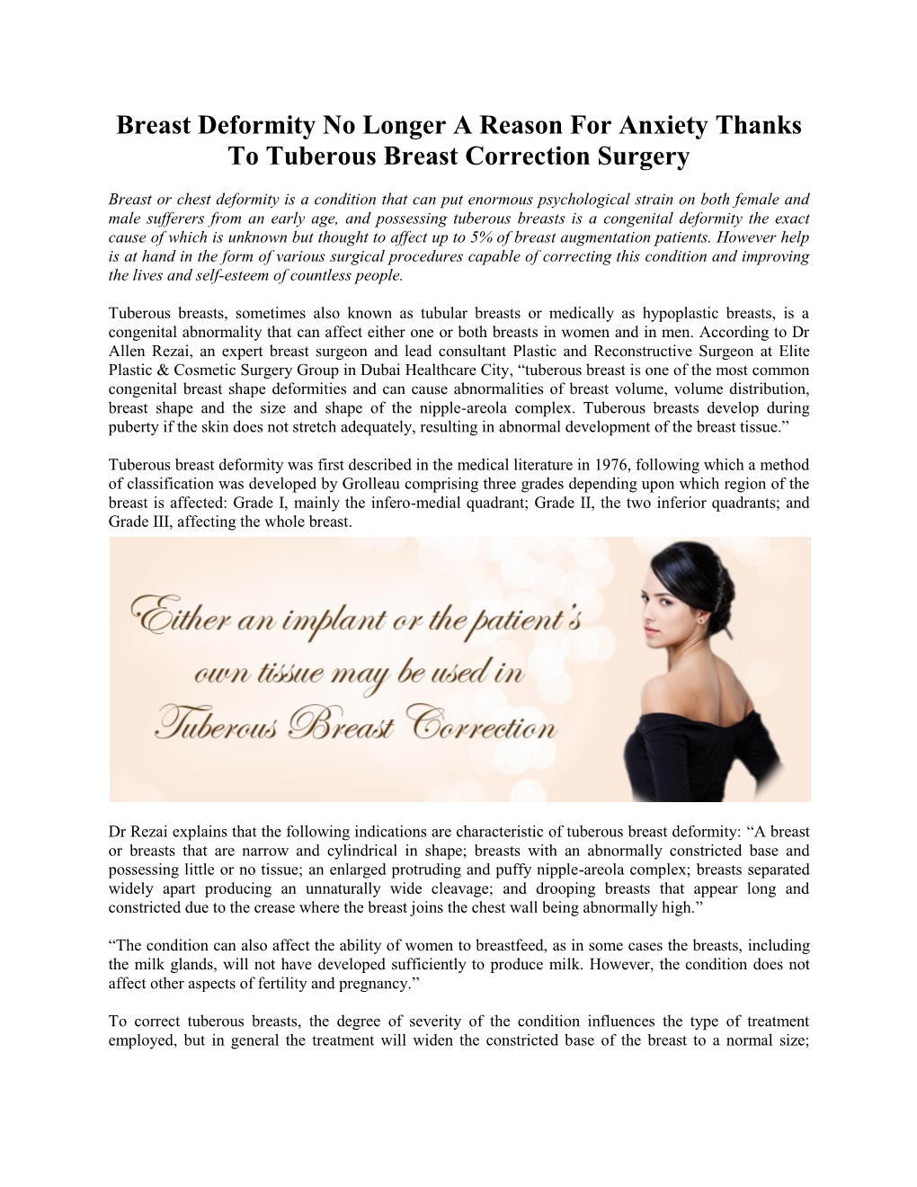 Breast Deformity No Longer a Reason for Anxiety Thanks to Tuberous Breast Correction Surgery