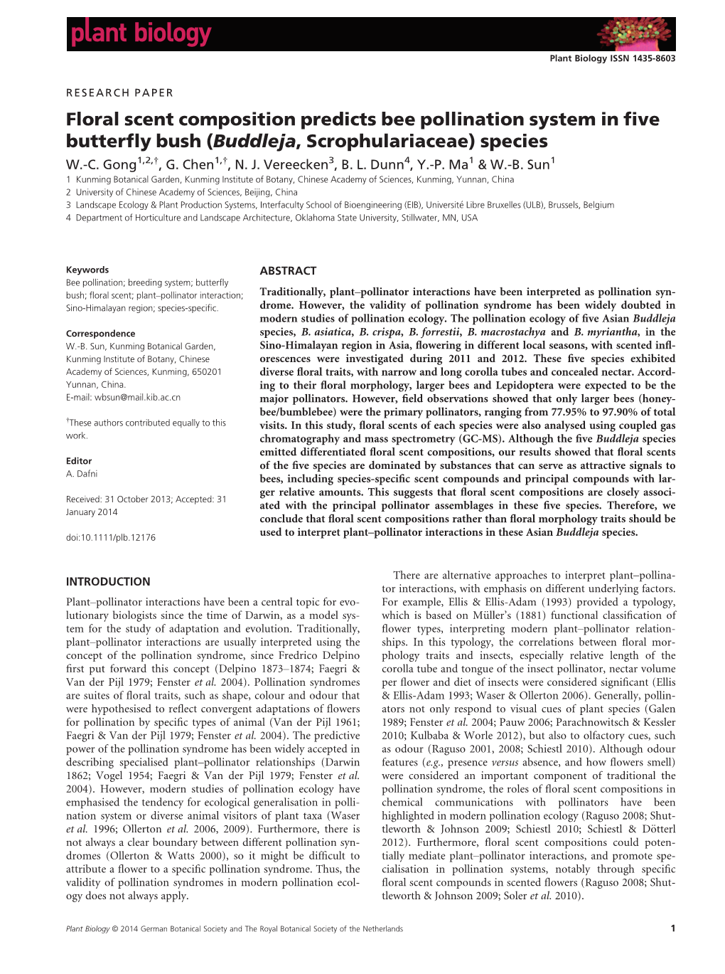 Floral Scent Composition Predicts Bee Pollination System in Five Butterfly