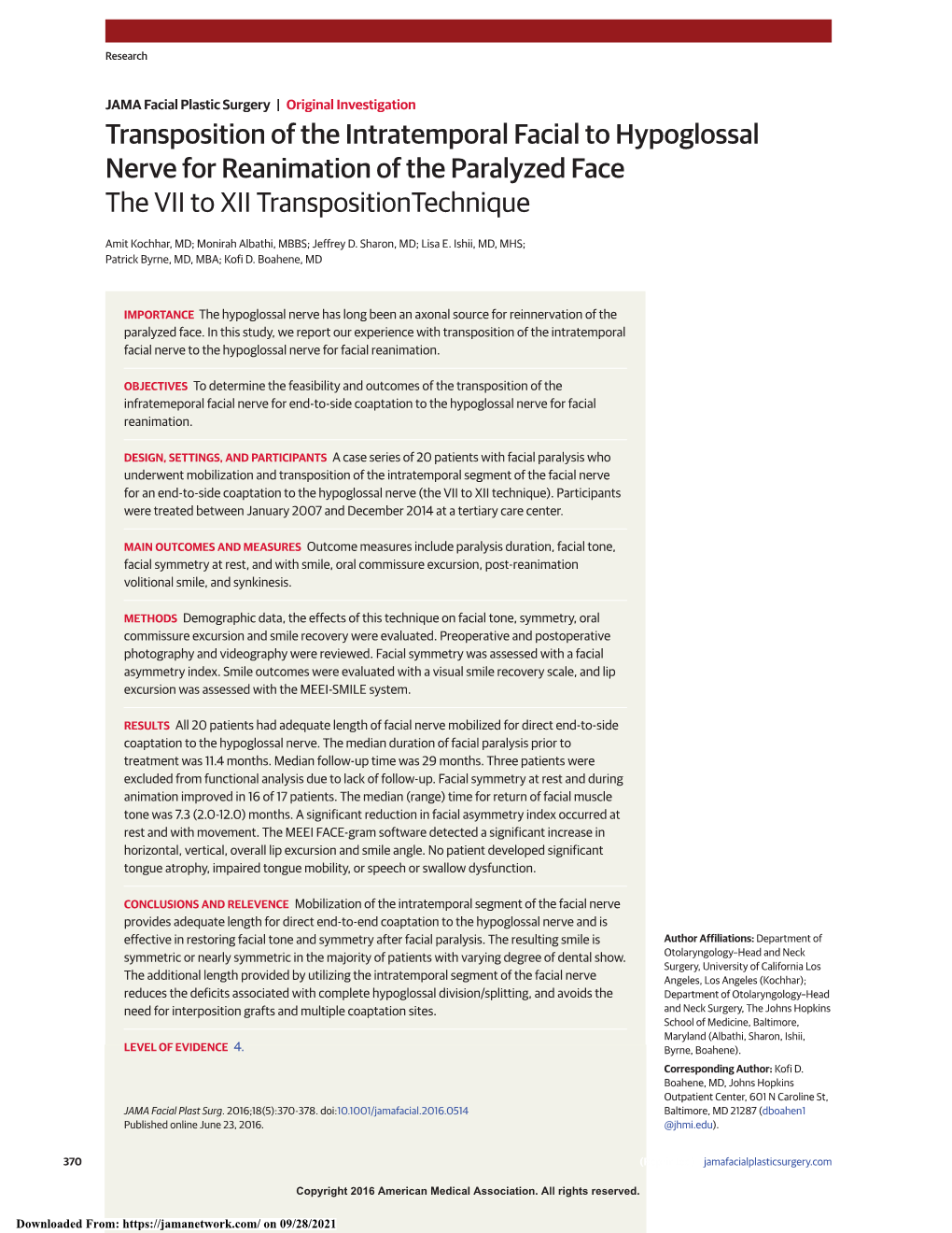 Transposition of the Intratemporal Facial to Hypoglossal Nerve for Reanimation of the Paralyzed Face the VII to XII Transpositiontechnique