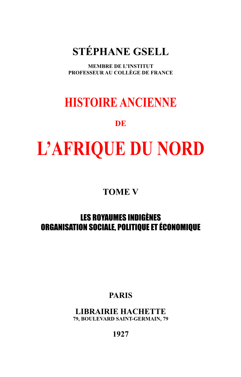 Histoire Ancienne De L'afrique Du Nord