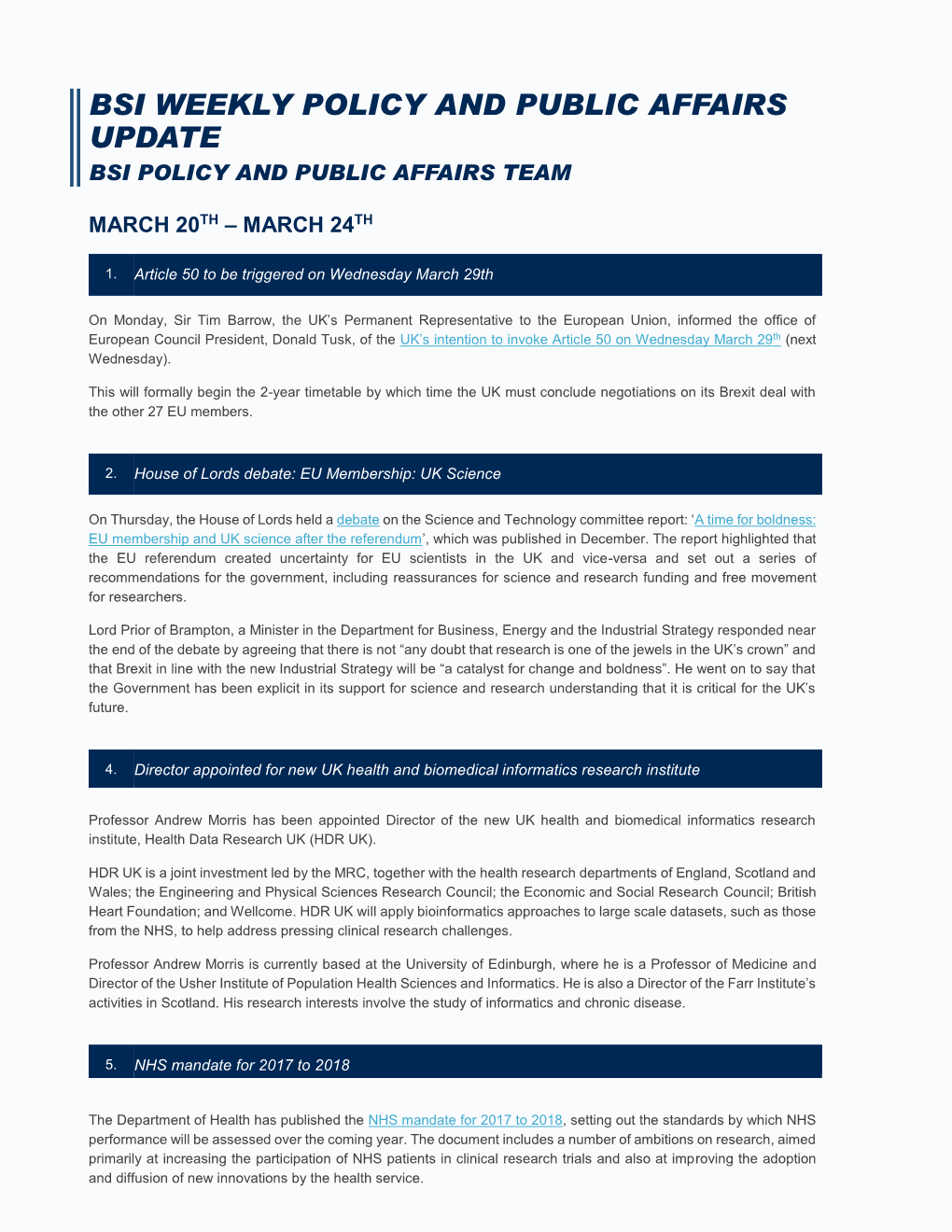 Bsi Weekly Policy and Public Affairs Update Bsi Policy and Public Affairs Team