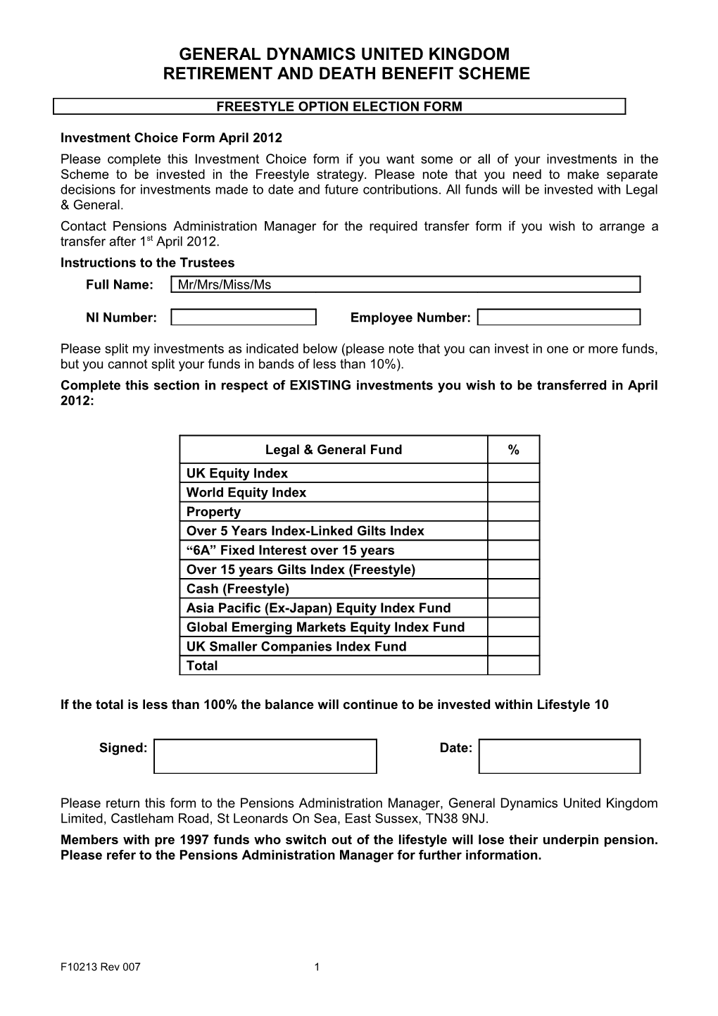 Freestyle Option Election Form