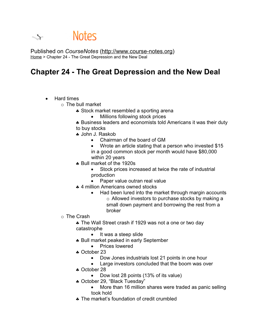 Chapter 24 - the Great Depression and the New Deal