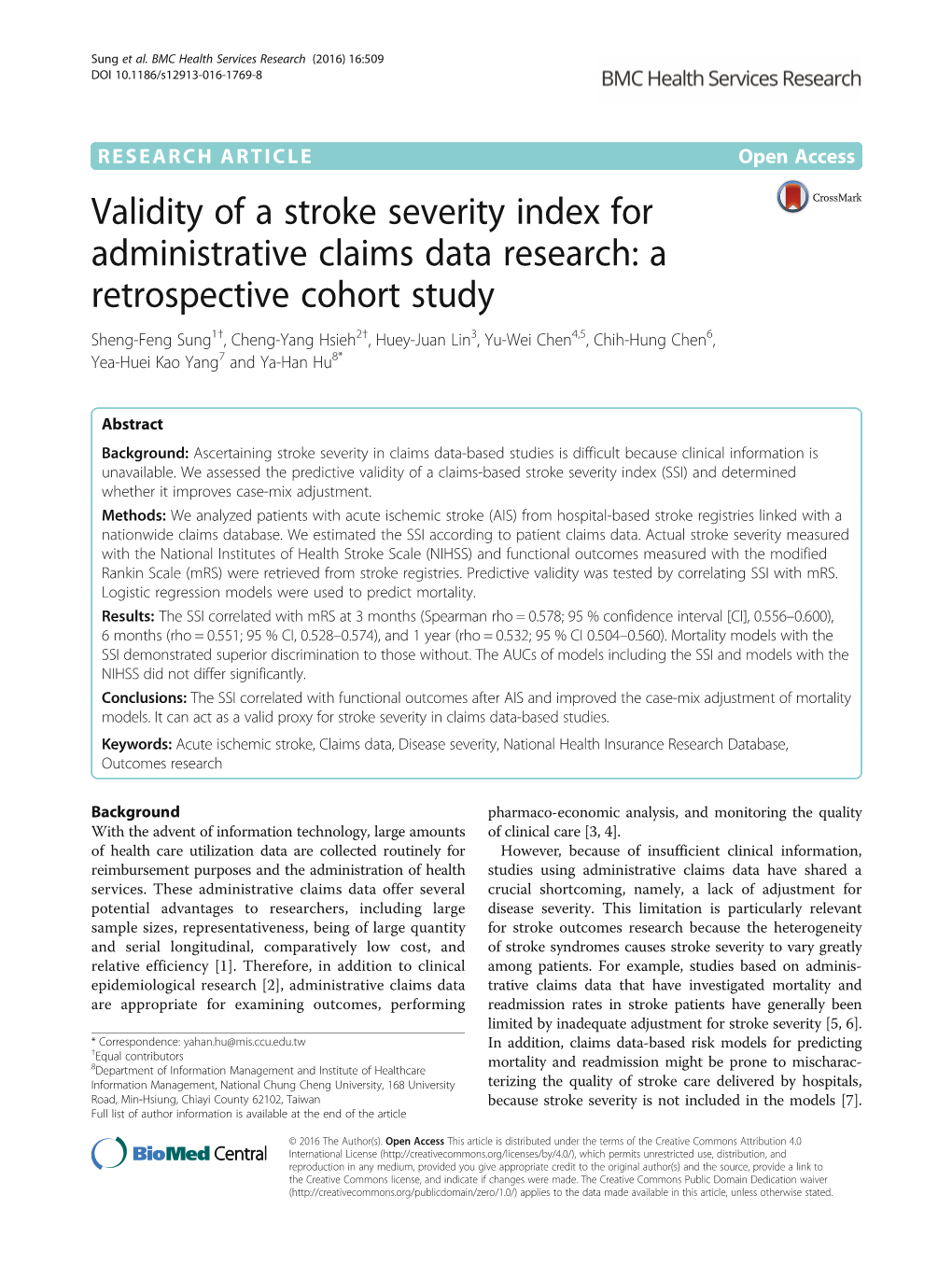 Validity of a Stroke Severity Index for Administrative Claims Data Research