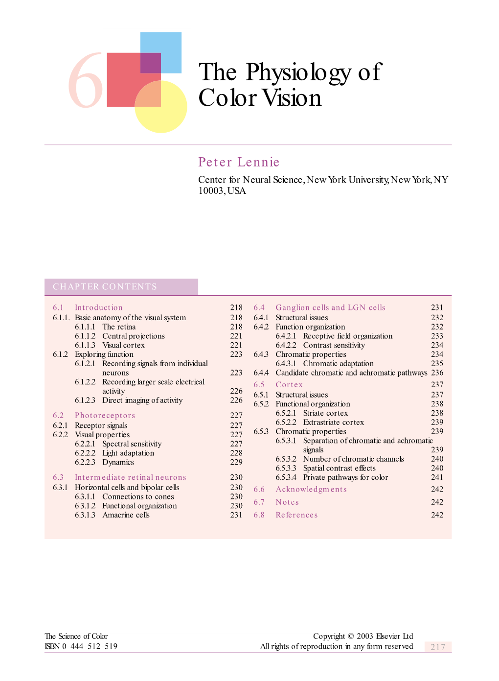 Chapter 6, the Physiology of Color Vision by Peter Lennie