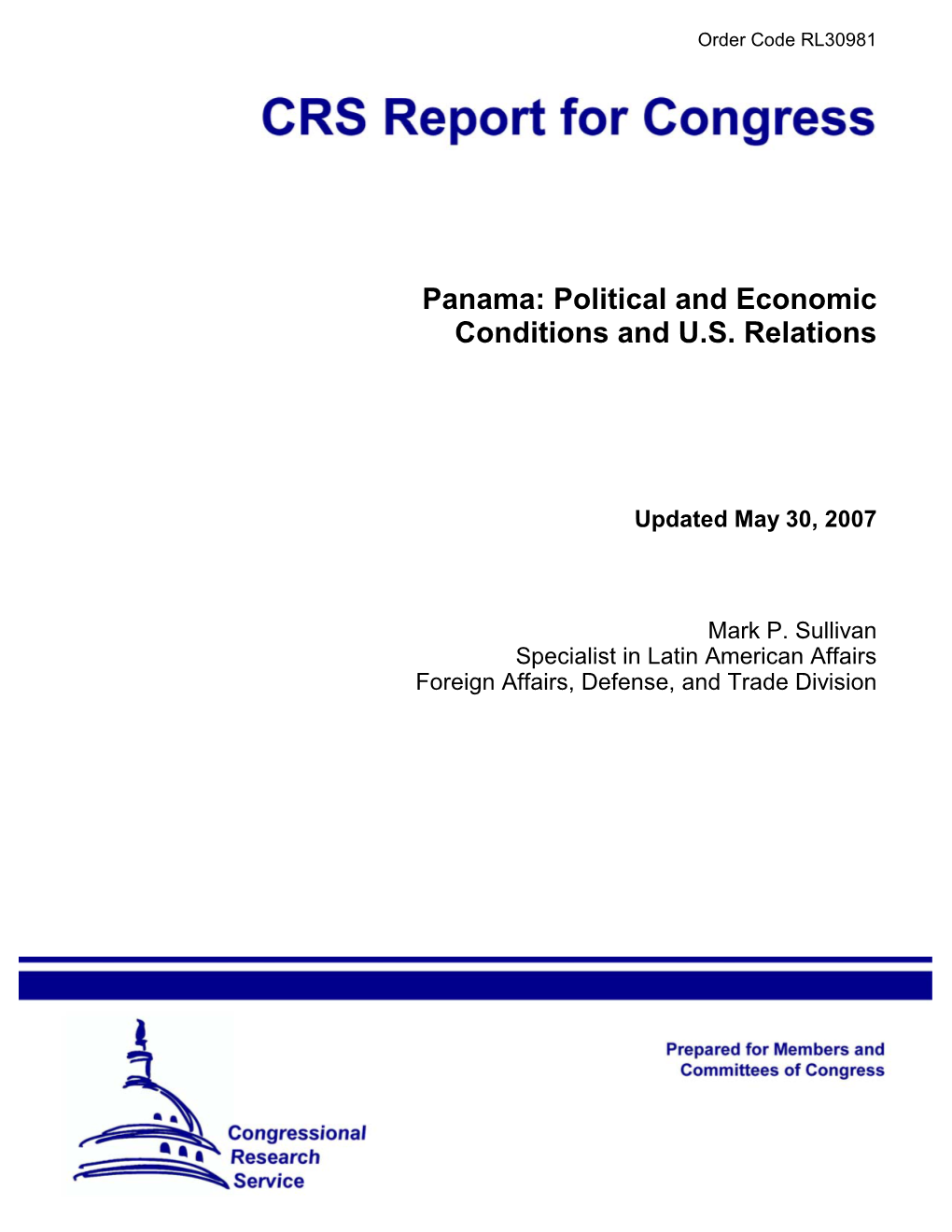 Panama: Political and Economic Conditions and U.S