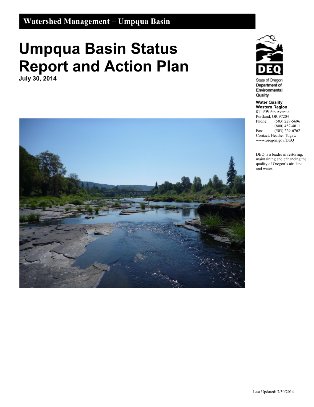 Umpqua Basin Water Quality Status/Action Plan