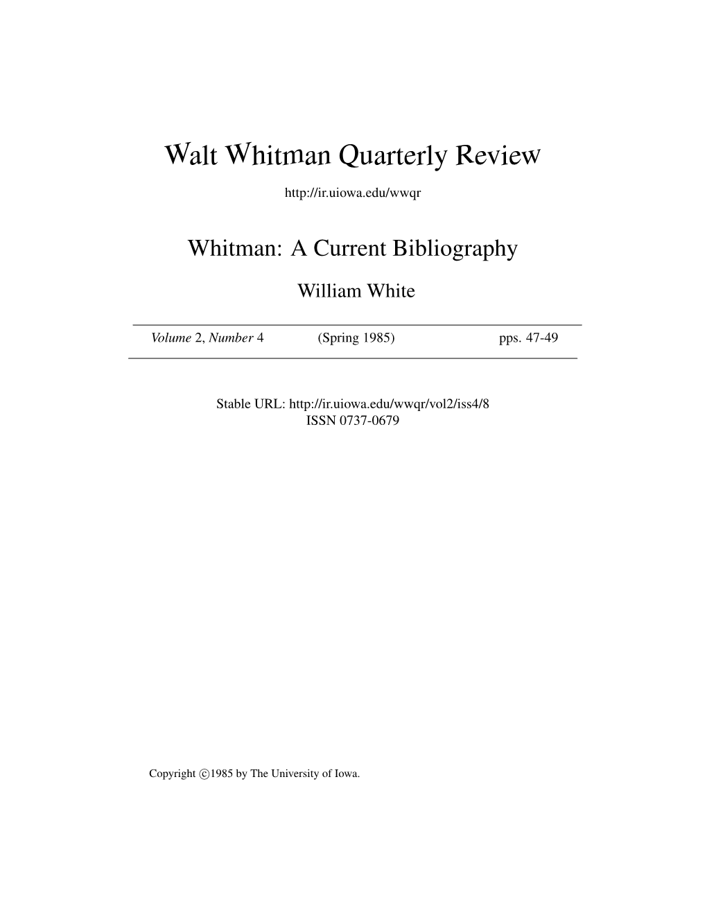 Walt Whitman Quarterly Review