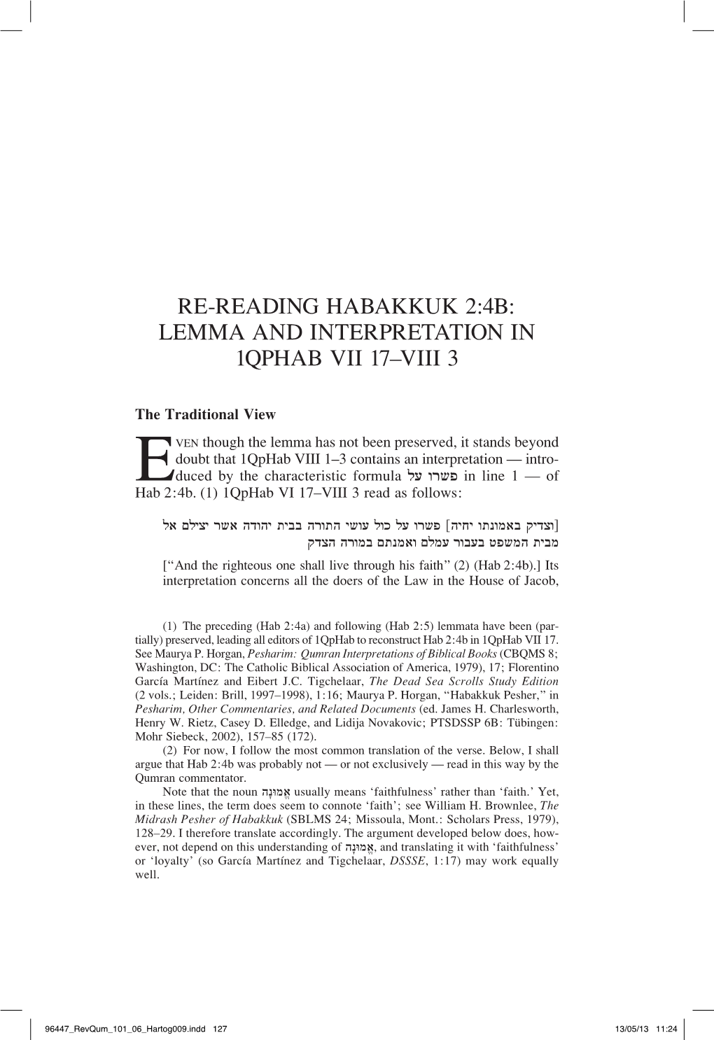Re-Reading Habakkuk 2:4B: Lemma and Interpretation in 1Qphab VII 17–VIII 3