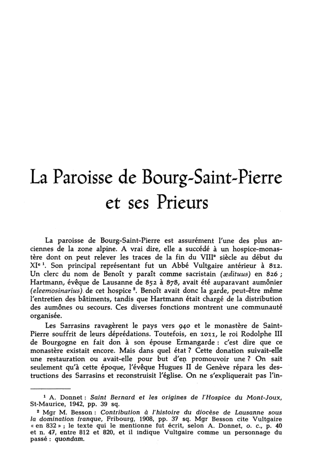 La Paroisse De Bourg-Saint-Pierre Et Ses Prieurs