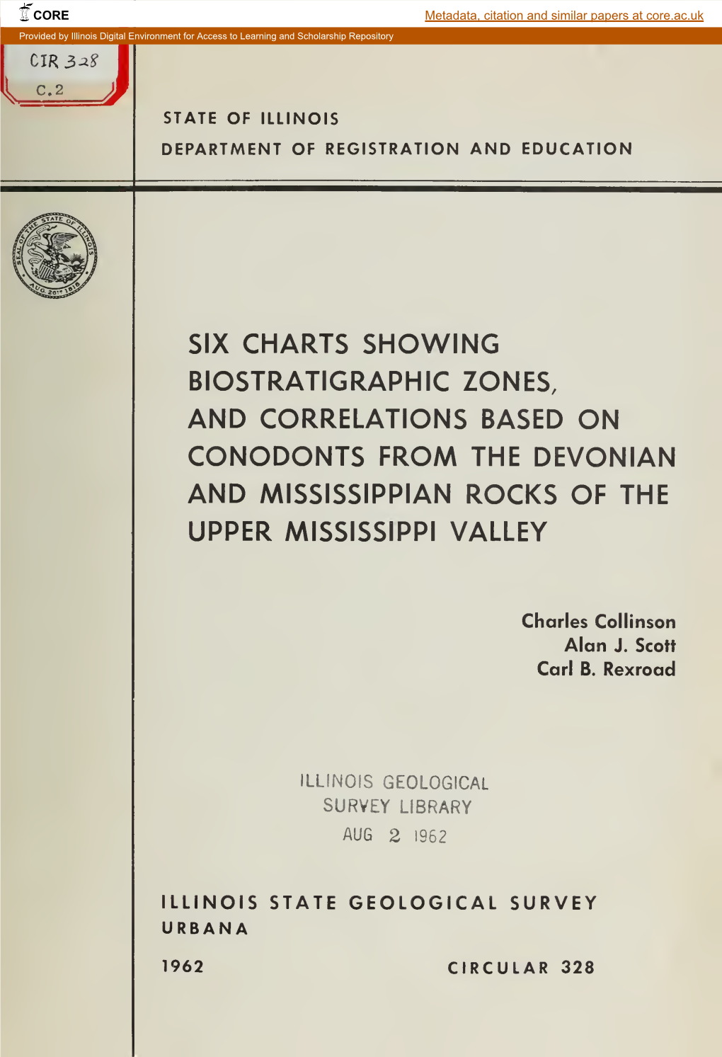 Six Charts Showing Biostratigraphic Zones, and Correlations Based on Conodonts from the Devonian and Mississippian Rocks of the Upper Mississippi Valley