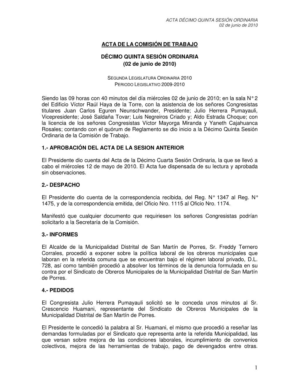 Acta De La Comisión De Trabajo Décimo