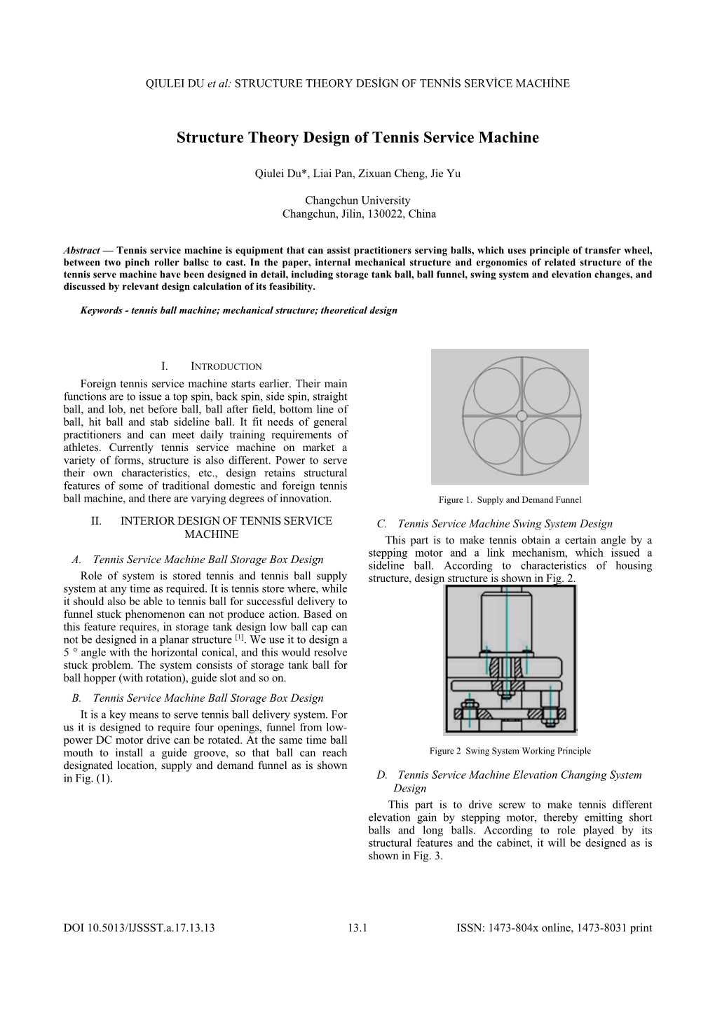 Structure Theory Design of Tennis Service Machine