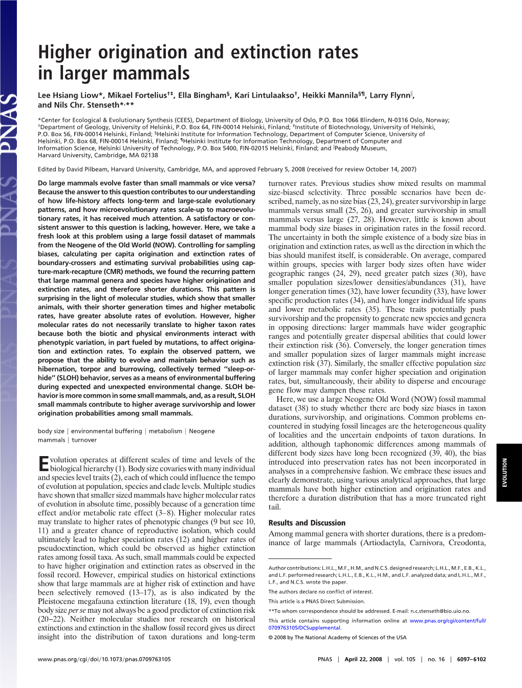 Higher Origination and Extinction Rates in Larger Mammals