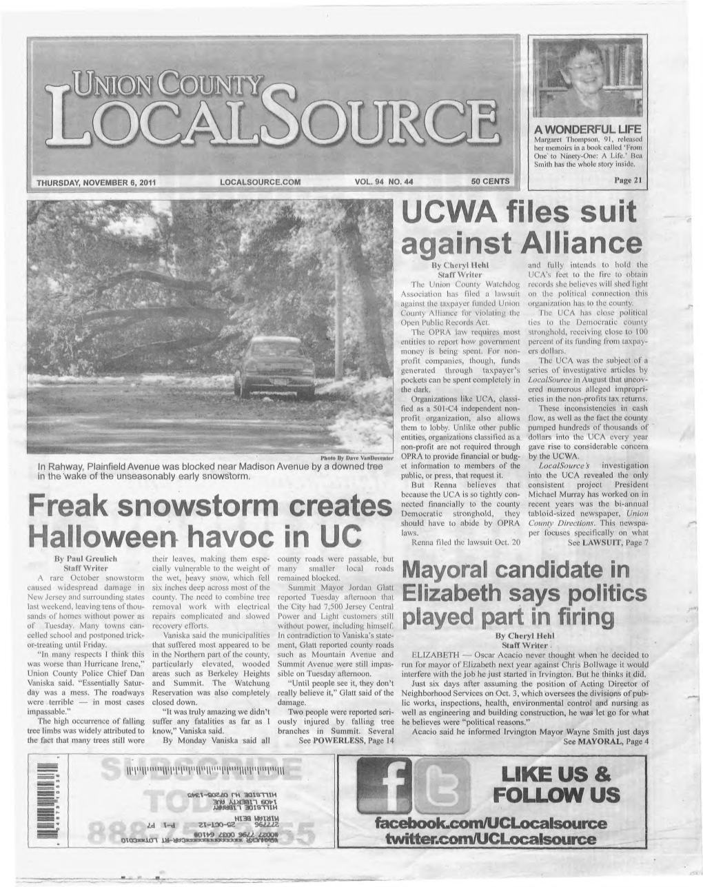 Freak Snowstorm Creates Halloween Havoc in UC UCWA Files Suit