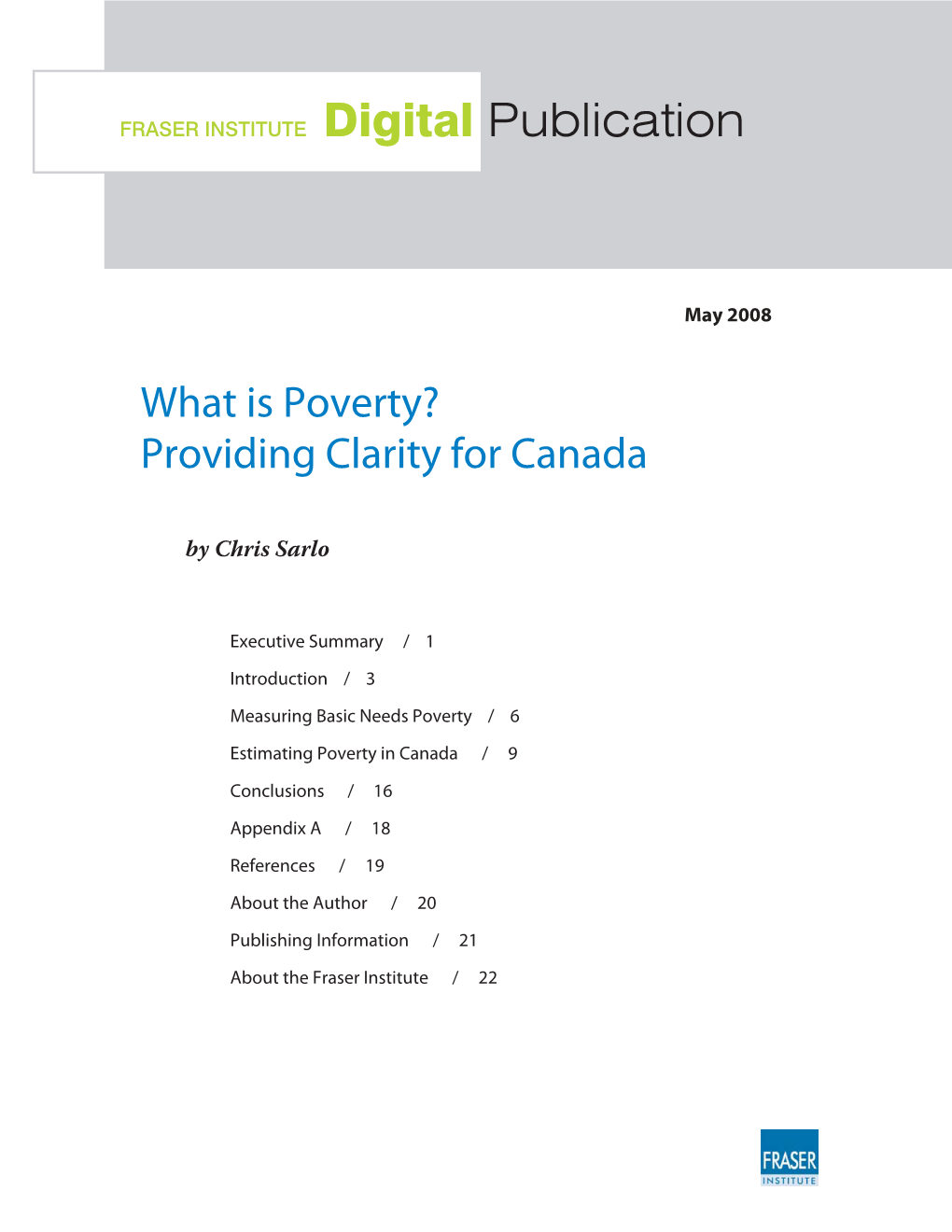 What Is Poverty? Providing Clarity for Canada