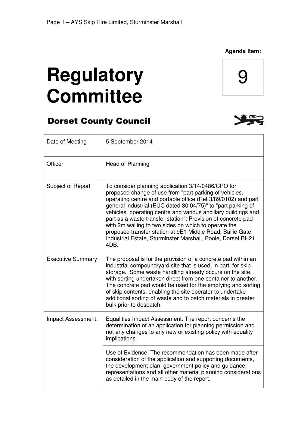 Regulatory Committee 9