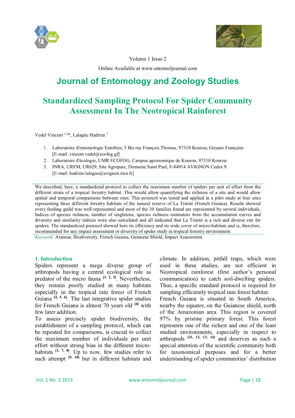 Journal of Entomology and Zoology Studies Standardized Sampling