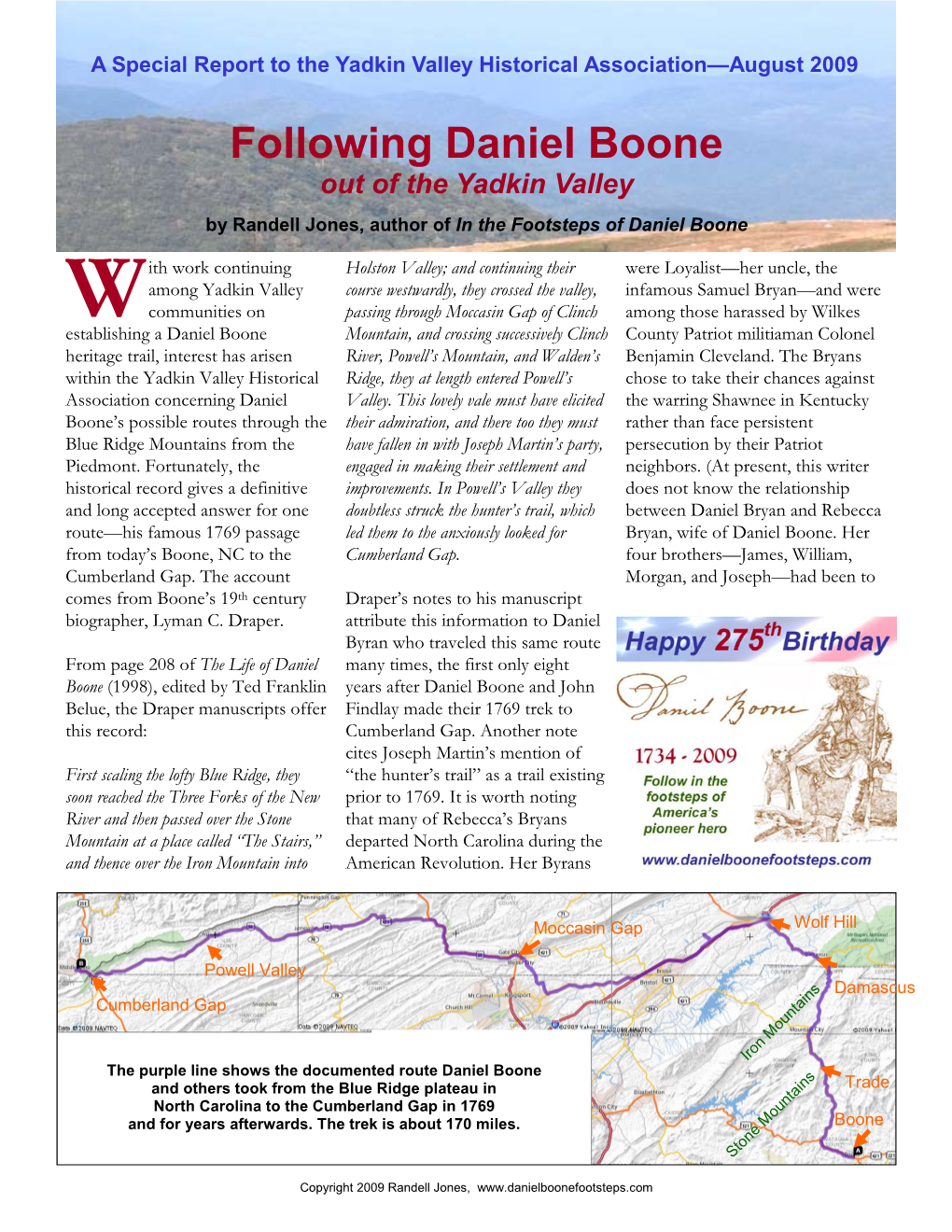 Following Daniel Boone out of the Yadkin Valley