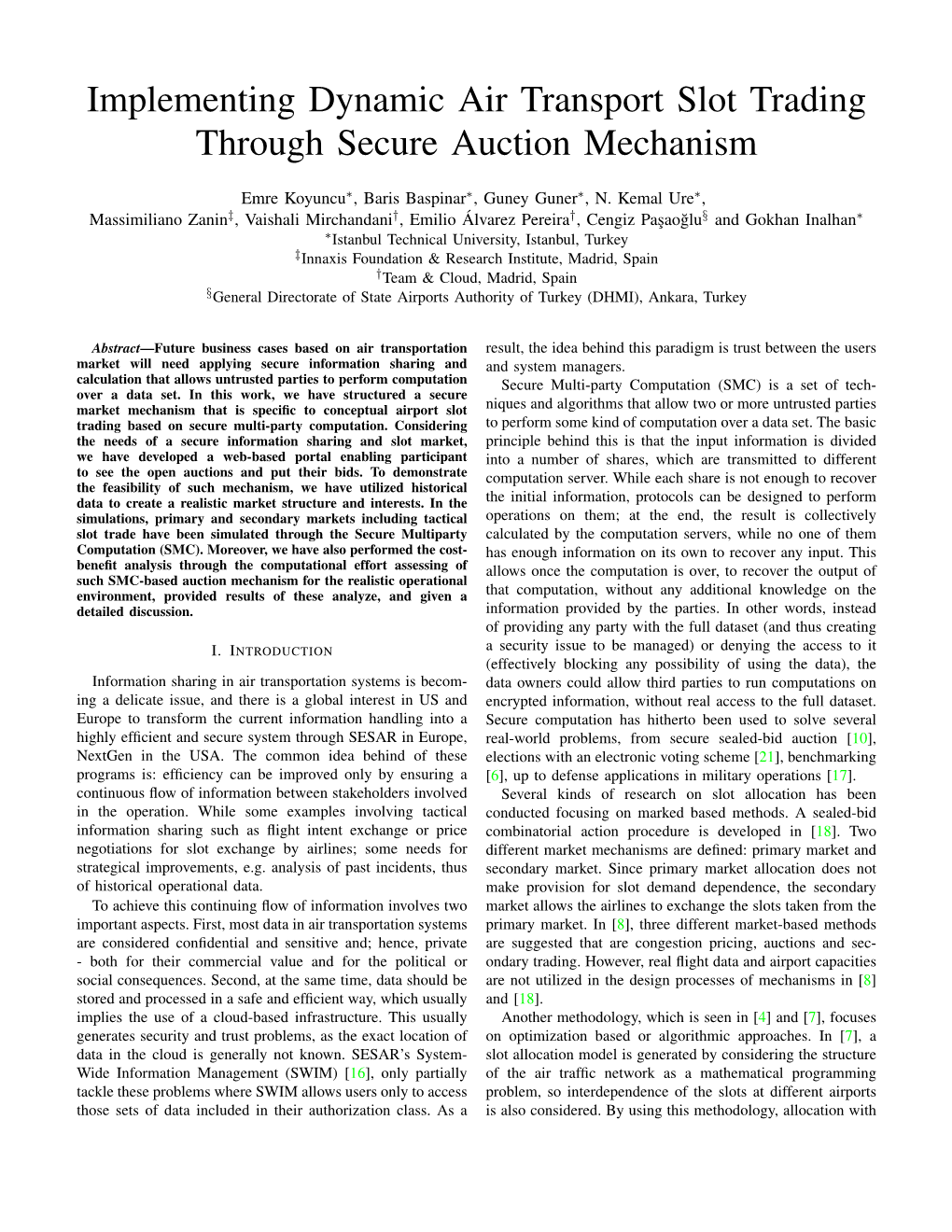 Implementing Dynamic Air Transport Slot Trading Through Secure Auction Mechanism