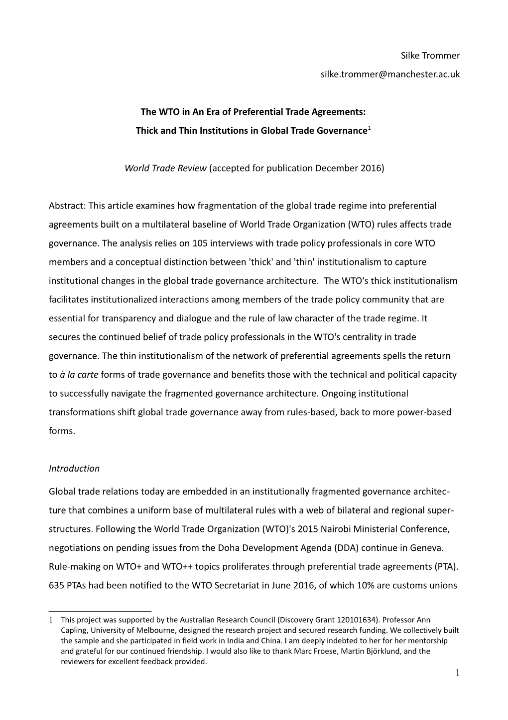 The WTO in an Era of Preferential Trade Agreements