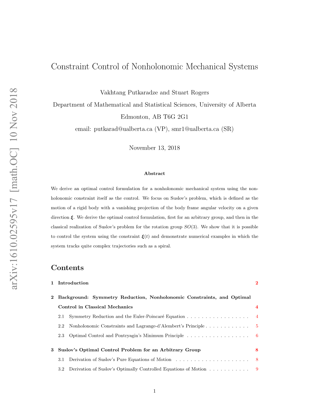 Constraint Control of Nonholonomic Mechanical Systems