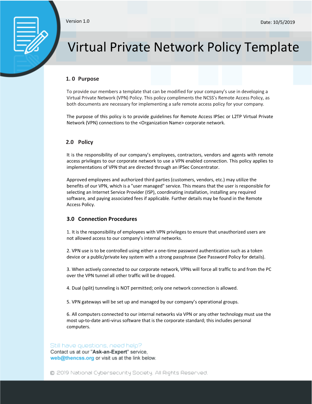 Virtual Private Network Policy Template