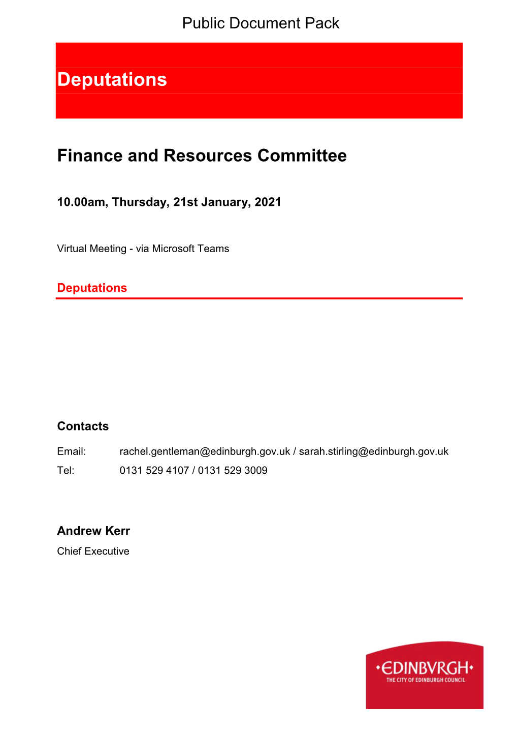 (Public Pack)Deputations Agenda Supplement for Finance and Resources Committee, 21/01/2021 10:00