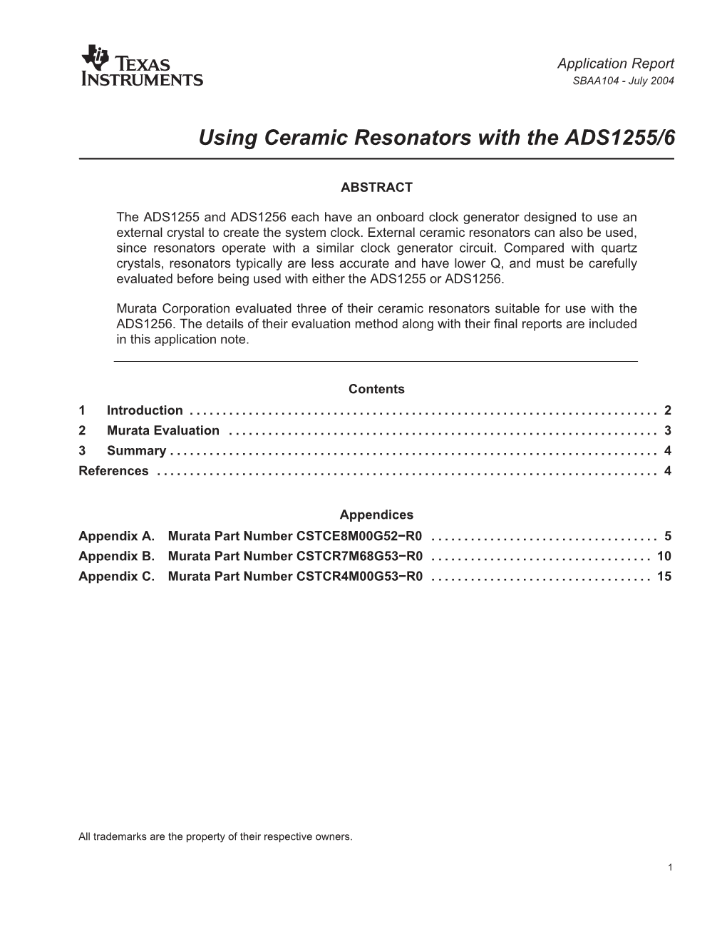 Using Ceramic Resonators with the ADS1255/6