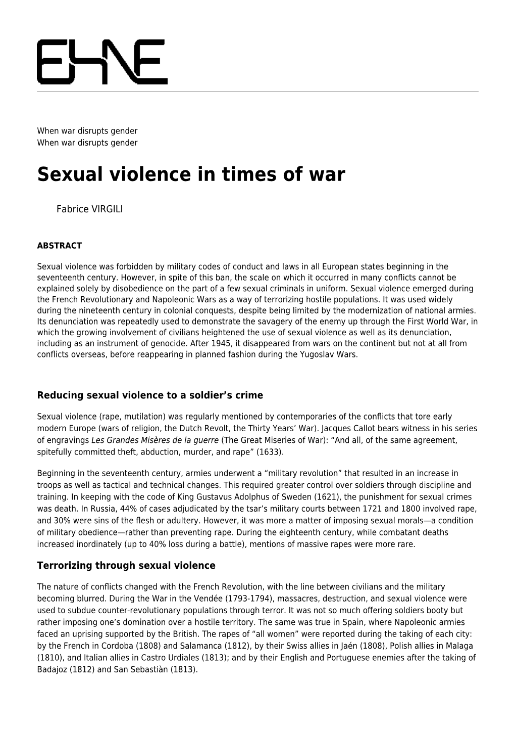 Sexual Violence in Times of War