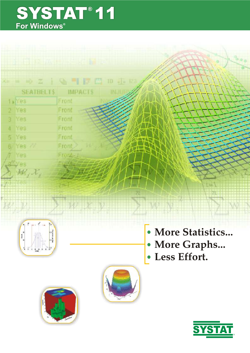 SYSTAT 11 for Windows® SYSTAT Delivers Over 20 Years of Experience in Statistical Algorithms Written by Leading Statisticians