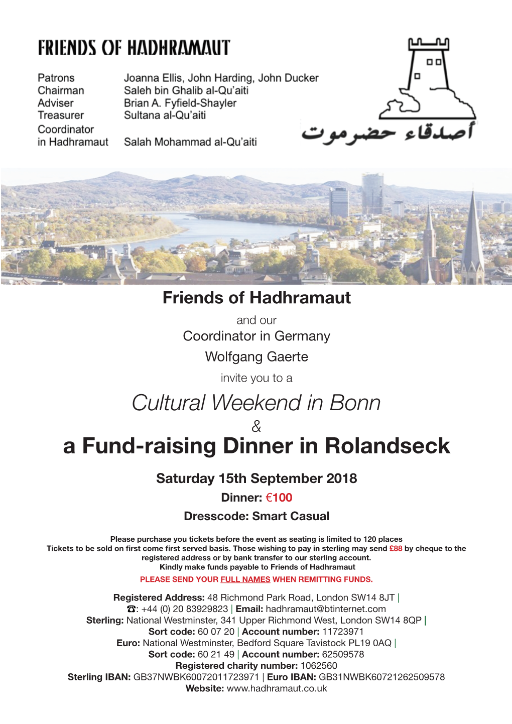 Cultural Weekend in Bonn a Fund-Raising Dinner in Rolandseck